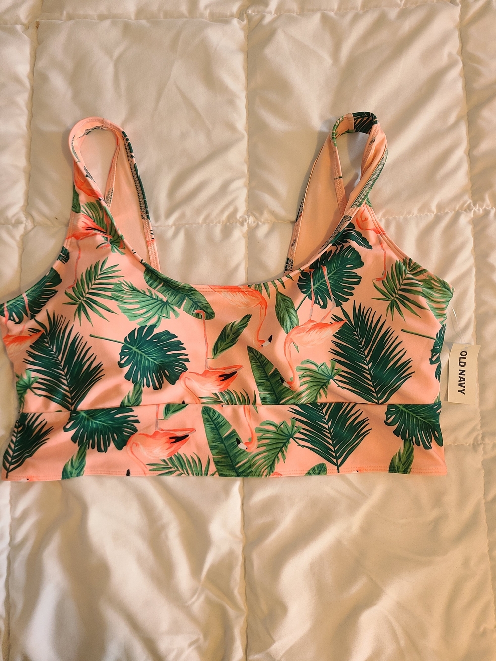 Old Navy Pink Tropical Leaf Flamingo Bikini Top
